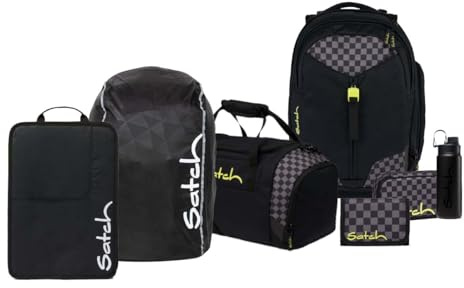 Satch Match Edition Schulrucksack Set 7tlg. inkl. Schlamperbox, Regencape, Geldbörse, Sporttasche, Trinkflasche und Heftebox (Dark Skate)