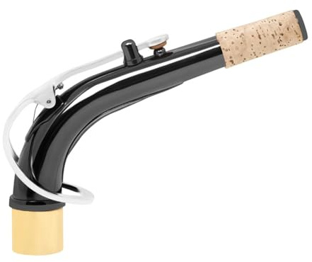 Epodmalx Sax Bend Neck-Zubehör für Altsaxophon, Metallkork mit Schwarz Vernickelten Teilen, Silber