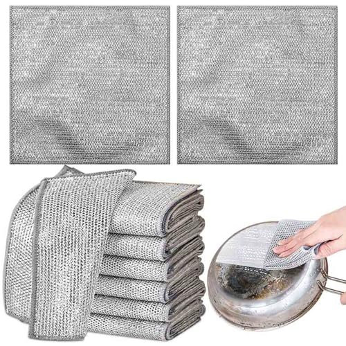 HOOPOE Torchon Multifonctionnel en Fil Métallique Anti-Rayures,Chiffons à Vaisselle en Fil pour Humides et Secs 20 Pièces,pour Nettoie et Frotte pour Vaisselle,20x20cm, Argent