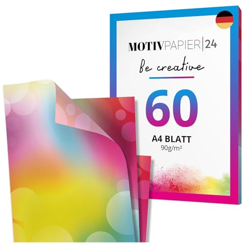 60 Blatt Regenbogen Briefpapier bunt Farben Set beidseitig bedruckt Motivpapier Papier A4 Druckerpapier 90g/m²