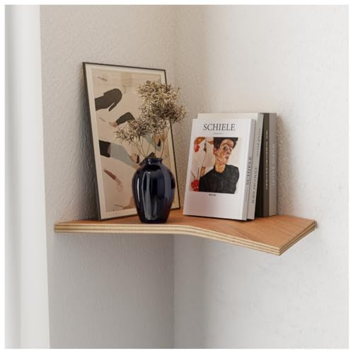 EWART WOODS Eckregal aus Eichenholz, schwimmende Wandpflanzenregale, Inneneinheit für kleine Räume, Schlafzimmer-Bücherregal, Wandmontage, Walnuss-Ledge (Kirsche)