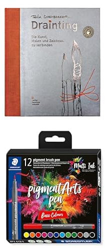 Buch + Stifte - Drainting: Die Kunst, malen und zeichnen zu verbinden (von Felix Scheinberger) und 12 STAEDTLER brush pens pigment Arts basic colours