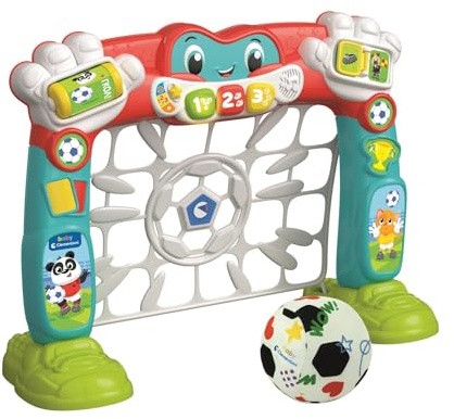 Clementoni Portería Infantil de fútbol con Centro de Actividades, Incluye Pelota de Tela, detecta goles de Tiro, con Sonidos y música para niños a Partir de 18 Meses 17995