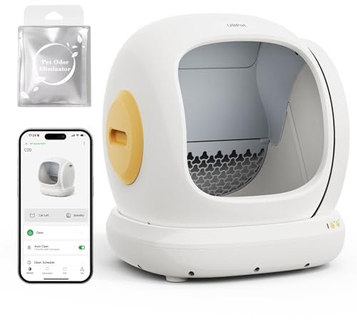 Self Cleaning Cat Litter Tray Automatic Cat Litter Box, Wide Opening/Ultra-Safe/Low Entry/Deodorize/APP Control Electric Litter Tray for Multiple Cats