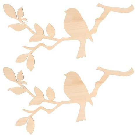 Ideen mit Herz Rami con uccello in legno, grezzi da dipingere, decorazione per finestre, 40 cm x 22,7 cm, piatti, 4 mm di spessore, 2 pezzi