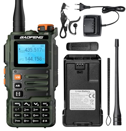 BAOFENG K63 Tri-Band 6W Amateurfunk, VHF UHF 1.25M Radio, 999CH | Multiband-Empfänger, kabellose Frequenzkopie, Frequenzumkehr, 2600mAh Akku & AM/FM Empfänger (Grünes Tarnmuster)