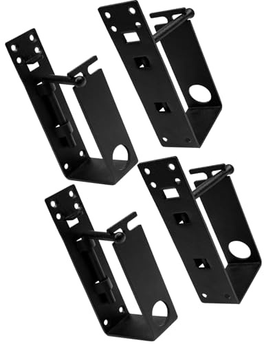 Heavy Duty Door Barricade Brackets,2x4 Door Barricade Security Bar, Lockable Door Bar Holder Bracket with 24 Screws, Drop Open Bar Holder Steel U Brackets Color Black (4PCS)