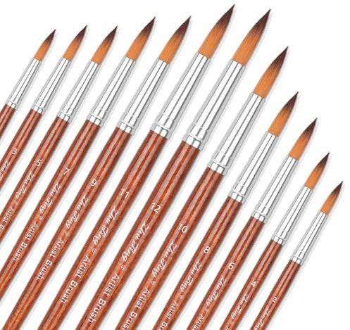 BOHUIZ 12 Aquarellpinsel Set, Feiner Pinsel Nylon Runde Spitze Pinsel Künstlermalpinsel Pinselset Acrylfarben Paint Brush für Künstler Erwachsene und Kinder (Runder Kopf)