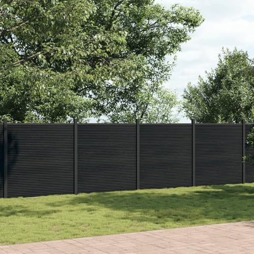 Fasba Zaunelement, Gartenzaun mit Aluminiumpfosten Bodenplatte, Sichtschutzzaun für Garten Terrasse, Lamellenzaun Windschutzzaun, Grau WPC 1391x186 cm