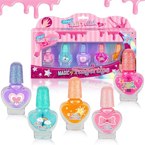 Virellay 5PCS Set Kinder Nagellack auf Wasserbasis- Ungiftig Schnell Trocknend Abziehbar Kinder Nail Polish- schnell trocknend Nagellack Set DIY Nagelkunst für 3- jährige Mädchen Geburtstag Geschenke