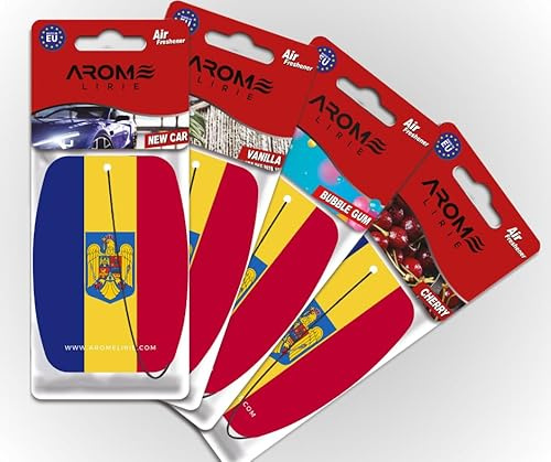 Rumänien Duftbaum Autoparfüm Flagge Romania Lufterfrischer 4er Pack – New Car, Bubble Gum, Vanille, Kirsche