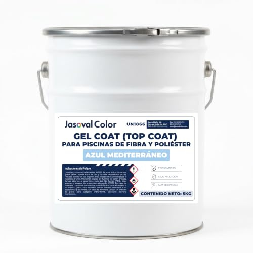 Jasoval Color Gel Coat para Piscinas de Fibra de Vidrio y Poliester - Gel Coat (Top Coat) ISO/NPG Parafinado con Catalizador, Resistente al Cloro y Rayos UV (Azul Mediterráneo, 5 kg)