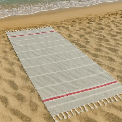 Vico Casa® Telo mare RIVIERA grande 90x200cm, asciugamano mare in cotone con disegno a righe/Telo spiaggia, piscina, sauna/Grigio e Blu