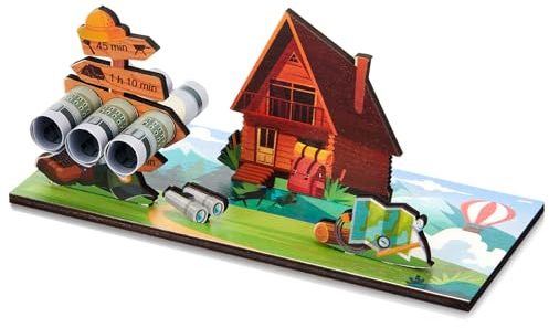 Namalu Pop-Up Karte Klettern Geldgeschenk Verpackung Berghütte Wandern Reisekasse Geschenk 3d Holz Wanderung Gutschein Berge Verpacken Gutscheinkarte Wanderurlaub Geldkarte für Geburtstag (Reise)