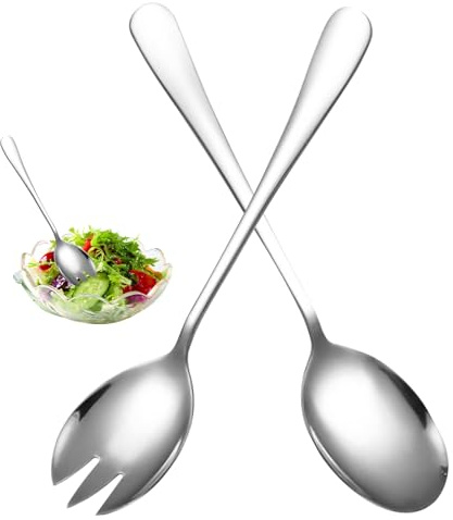 Salad Servers, Pack of 2 Salad Spoons, Serving Spoon, Stainless Steel Salad Servers Set, Long Handle Salad Servers Set for Serving, Salad Spoons and Fork Set, 19.5 cm/7.67 inches Length