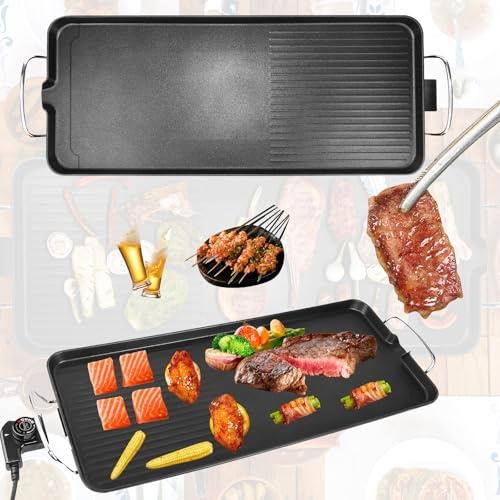 1500W Electric Grill BBQ Griddle，5 Temp Control Quick 240°C Heating， Large Teppanyaki Hot Plate ， Energy Saving Electric BBQ for Sunday Roasts, Pancakes & Indoor Grilling