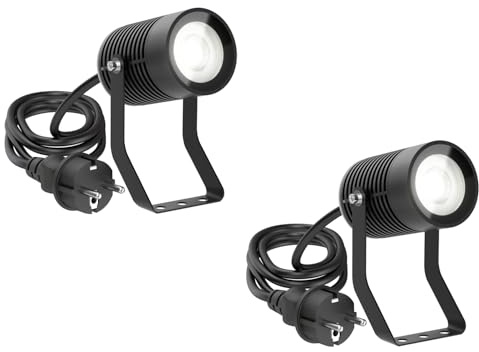 ledscom.de 2 x SHINGA trädgårdsstrålkastare för utomhusbruk, IP65, stickpropp, svart, inkl. GU10 LED-lampa 1179lm, vit