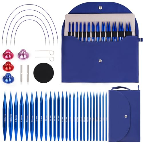 Coopay Auswechselbare Rundstricknadeln Set, 3,0-10,0 mm Rundstricknadeln (4 Längen verstellbar), Stricknadeln Rundstricknadel mit Aufbewahrungstasche,Austauschbare Rundstricknadel, Blau