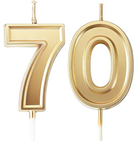 URAQT Candela per 70° compleanno, 70° Candela Numero Compleanno | 3D Candela Numeri, Decorazioni Torta Compleanno, Adatto Feste di Compleanno Anniversario Matrimonio