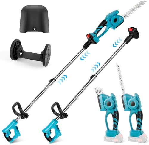 3-i-1 teleskopisk häcktrimmer kompatibel med Makita 18 V, sladdlös, bladlängd 220 mm och 130 mm, 90° lutande huvud för buskar och häckar (utan batteri)