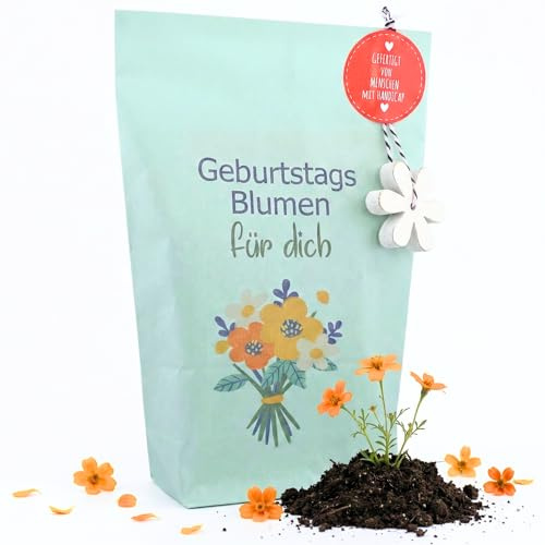 Geburtstagsblumen zum Selbstziehen mit Geschenktüte - Blumensamen | Geschenkset Liebevolles Geschenk für Frauen, Mama oder Freundin inklusive Geburtstagskarte - Wundertüte zum Selberpflanzen
