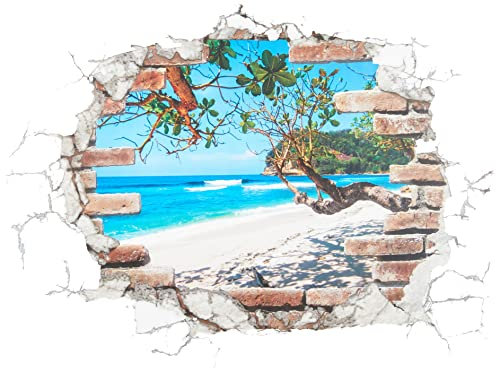 Komar Deco-Sticker BREAK OUT- 50 x 70 cm | Wandtattoo, Wandbild, Wandsticker, Wandaufkleber, Walltattoo, Ausblick, Steinmauer, Strand, Meer, Ziegel | 17054h