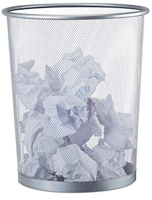 Relaxdays Papierkorb Metall, großer Papiereimer fürs Büro, Runder Mülleimer 20 Liter, Draht, 30 cm Ø, 35 cm hoch, silber