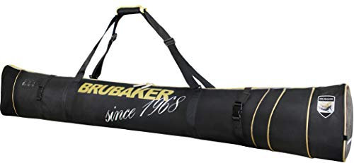 BRUBAKER Skitasche Carver Pro Grenoble Edition - Gepolsterter Skisack für 1 Paar Ski und Stöcke - Reißfester Ski Bag Schwarz Gold - 170 cm