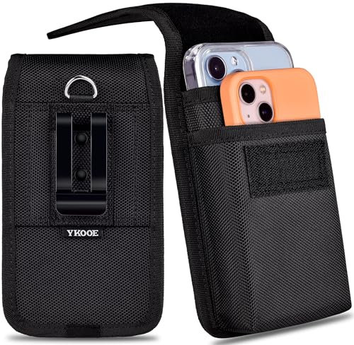 ykooe Due Porta Cellulare da Cintura, Marsupio da Telefono per 2 Phone, Portatelefono Cinta Uomo Con Clip, XL/Nero