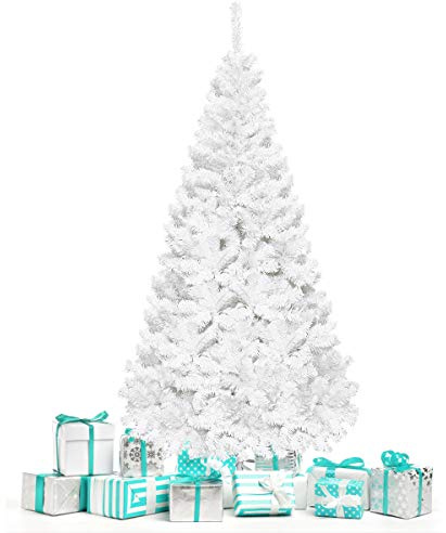GOPLUS Árbol de Navidad Blanco de 150/180/210/240 cm, decoración navideña Festiva, Abeto con Soporte de Metal, decoración navideña para Interior y Exterior (240cm Blanco)