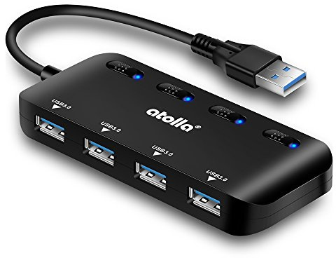Atolla Hub USB 3.0 Multiprise, Multi 4 Ports USB Multiple Ultra Fin avec Voyants de Commutateurs d'alimentation Individuels…