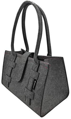 Tebewo Handtasche,Shopping-Bag aus Filz, verschließbare Einkaufs-Tasche mit Henkel, Einkaufskorb, faltbare, vielseitige Tragetasche (Dunkelgrau)