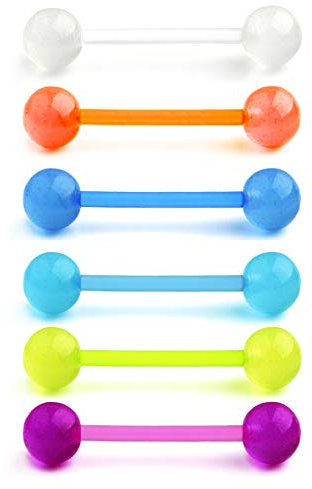 vcmart 6stk Zungenpiercing Barbell Set Leuchten im Dunkeln Flexibel Kunststoff Piercing Zunge Schmuck 12/14/16/18mm Stab