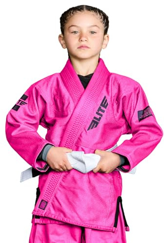Elite Sports IBJJF Ultra Light BJJ Brazilian Jiu Jitsu Gi for Kids with Preshrunk Fabric and Free Belt (Pink, C000)