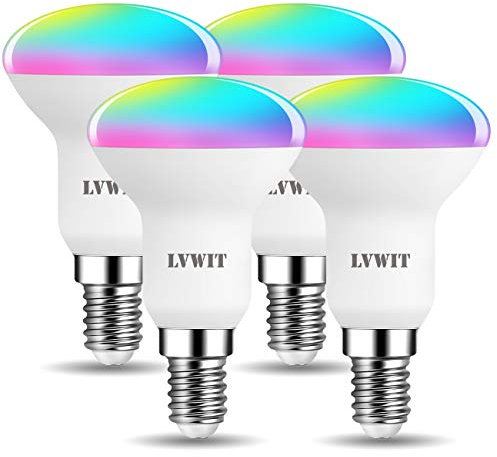 LVWIT WLAN Smart Led Lampe Reflektor, E14 4.9W Dimmbar Glühbirne Mehrfarbige RGB Licht, Wifi Birne Kompatibel mit Alexa Echo Google Home SmartThings, ohne Hub Benötig - 4 Pack