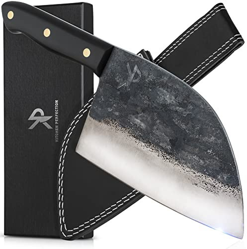 Kitchen perfection Cuchillo de carnicero hecho a mano para cortar carne, cuchillo de chef serbio profesional de 7 pulgadas, hecho de acero de alto carbono, cuchillo de carnicero afilado a mano con