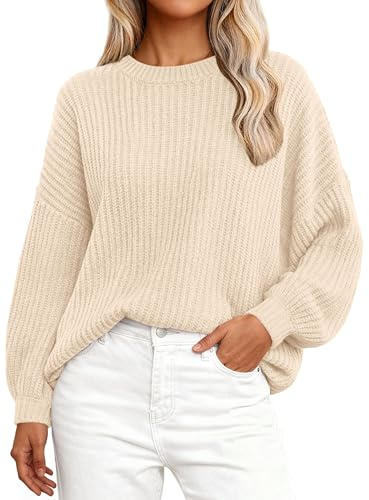PRETTYGARDEN Fall Sweaters for Women 2025 Fashion Long Sleeve Casual Ribbed Knit Winter Clothes Pullover Jumper Tops (Light Apricot,Small)