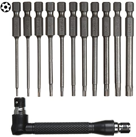 AHUNTTER 11 Pieces T6-T40 Torx Screwdriver Sets 75mm S2 Steel Star Screwdriver Set 1/4 Inch Hex Shank Security Screwdriver with Angle Screwdriver Bit Holder for Screwdrivers