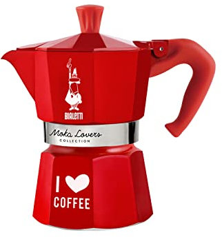 Bialetti Moka Express 3TZ Rossa I Love Coffee Cafeteras para Espresso, Aluminio, Multicolor, Único