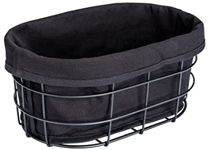 Wenko Cestino per pane Bela, cestino porta pane, panini e baguette Black Outdoor Kitchen in metallo verniciato a polvere,inserto amovibile e lavabile in 100% cotone, 27 x 17 x 11,5 cm, nero, 55017100