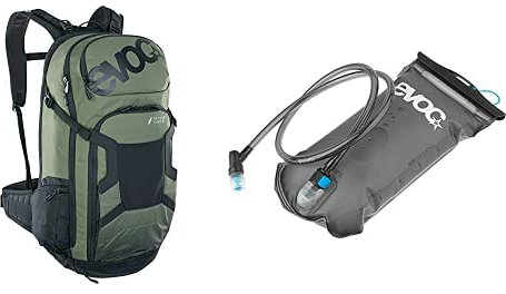 EVOC FR TOUR E-RIDE 30 E-Bike-Backpack, Fahrradrucksack HYDRATION BLADDER 1,5 Trinkblase für den Rucksack (Größe: M/L, Ersatz-Akku-Fach, Fixierung für Ladegerät), Dunkeloliv/Schwarz/Carbon Grau