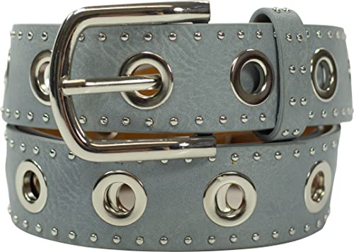 fashionchimp Damengürtel mit XXL-Ösen und Nietenbesatz, Gürtel im Vintage-Look, Jeansgürtel, Breite ca. 3,5cm (Blau, BW85cm - Gesamtlänge 100cm)