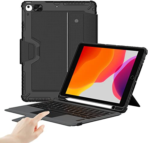 Nillkin iPad 9th Generation (10.2, 2021) Case with Detachable Keyboard, Magic Trackpad, Portrait/Landscape Modes, Rugged Keyboard Case with Camera Cover for iPad 8th/7th Gen, Black