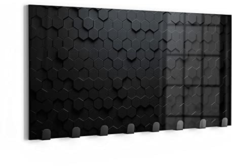 DEQORI Wandgarderobe Glas & Metall | Motiv Abstrakte 3D-Struktur | 60x30 cm | Design Haken-Leiste modern | Garderoben-Paneel für Flur, Wohnzimmer & Schlafzimmer | magnetisch & beschreibbar