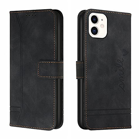 Bravoday Hülle für iPhone 11, PU Ledertasche Handyhülle Flip Schutzhülle Kompatibel mit iPhone 11, mit Kartenfäch & Kickstand, Schwarz
