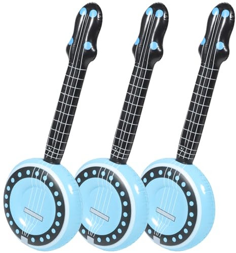 Warmhm 3 Stück Aufblasbares Musikinstrument Die Schlauchboote Tragbare Gitarre Musik Aufblasbares Banjo Aufblasbare Rockband-Instrumente Trompete Pädagogisches Spielzeug