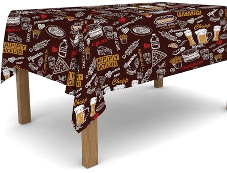 Banzaii Tovaglia in PVC Cerata Antimacchia Resistente a Sole e Intemperie Facile Da Tagliare Nella Misura Che Vuoi - Happy Hour Marrone 140x100 cm