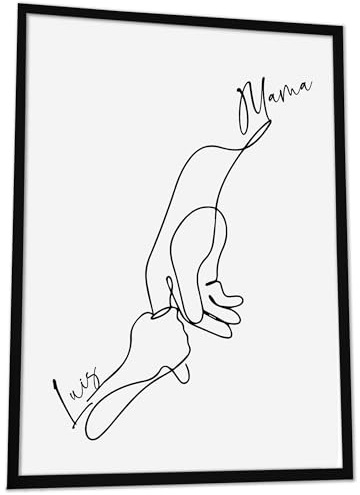 JUHMI Bild Familie Personalisiert mit Namen One Line Art, DIN A5 (15x21 cm) Rahmen wählbar, personalisierte Geschenke zum Einzug Hausbau Wohnung Einzugsgeschenk Deko Flur Bilder, 2 Köpfige Familie