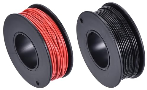 QUARKZMAN Calibro 28 Cavo Collegamento PVC 15m/49 Piedi 28AWG Bobina Filo Elettrico Flessibile UL1007 Trefoli Rame Stagnato Nero Rosso 1,5mm Dia per Collegamenti Interni Aeromodelli