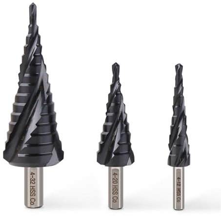 3 Stück/Set Spiralnut-Kobalt-Stufenbohrer, HSS M35 Kobalt-Titan-beschichteter Stufenbohrer, Spiralnut, 3 Rillen, Lochsägenschneider for Metall, Edelstahl, Aluminium, Holz, Kunststoff
